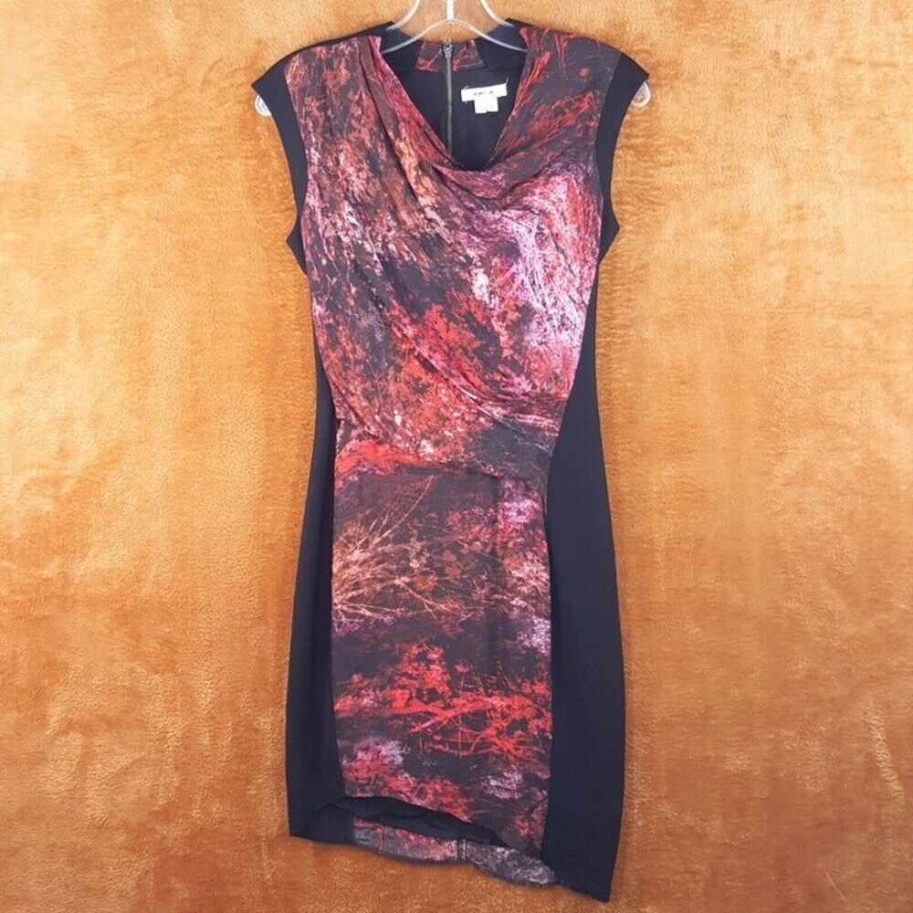 HELMUT LANG Womens Dress Size 0 Black Red Sheath Color Block MIDNIGHT FLORAL